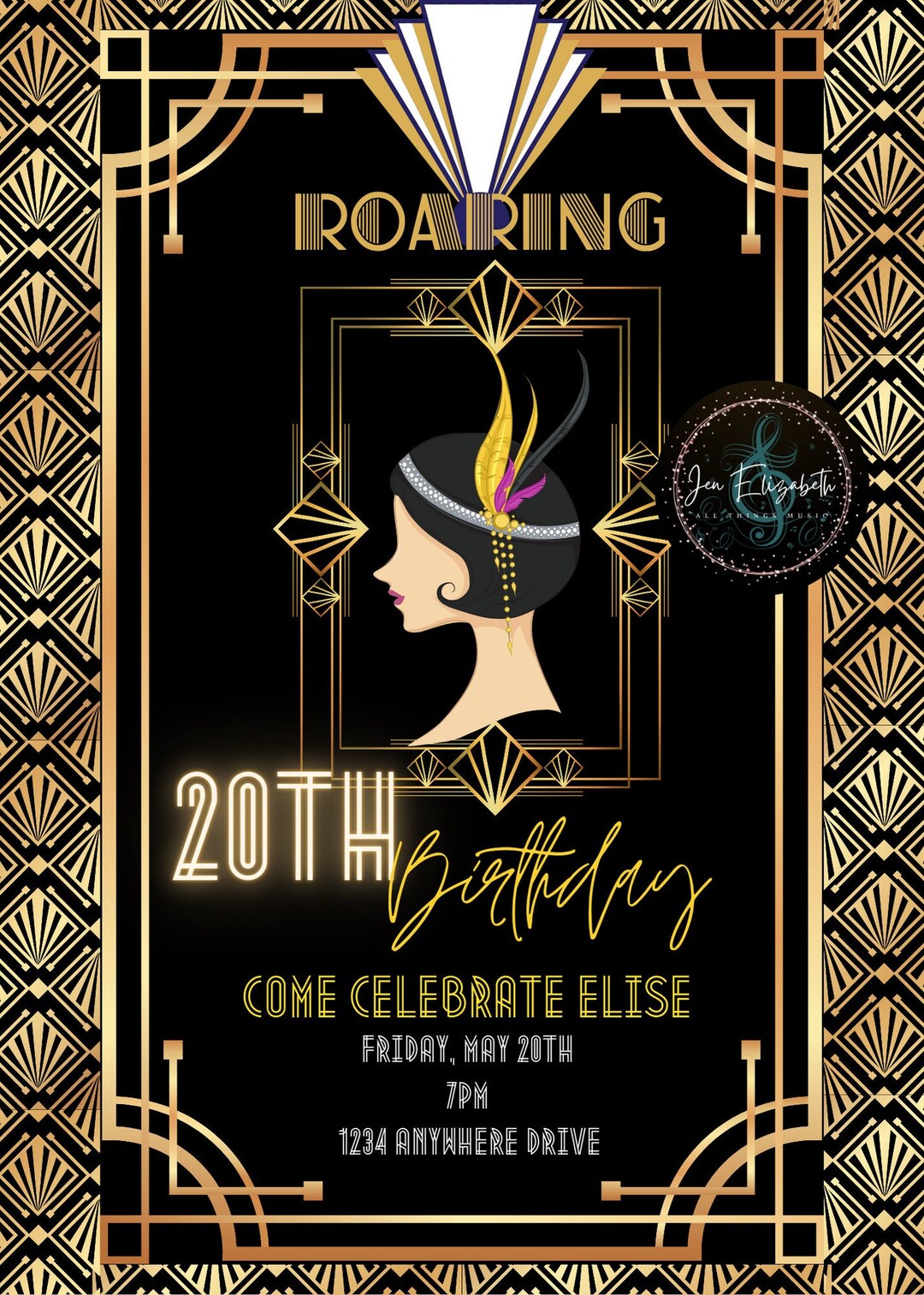 Roaring 20s Birthday/event Invitation Template, Flapper Birthday, 20s Roaring 20s Birthday/event Invitation Template, Flapper Birthday, 20s