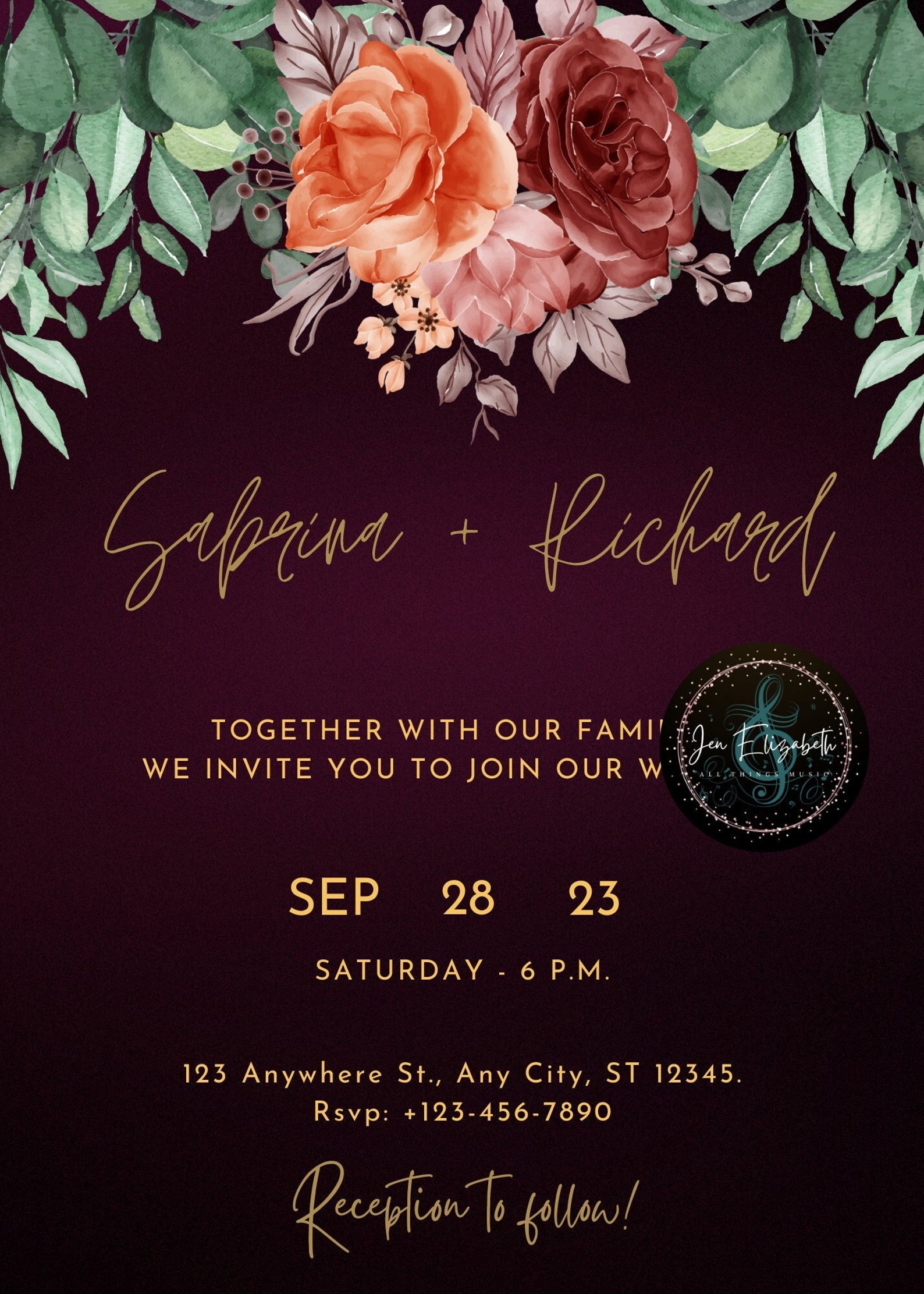 Purple Gold Floral Wedding Invitation Template Etsy Purple Gold Floral Wedding Invitation Template Etsy