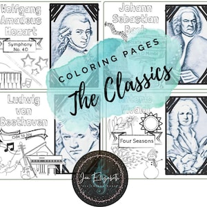 The Classics- Coloring Pages, set of 4, Classical Music, Music Coloring, Music Classroom, Music Education, Music Composers
