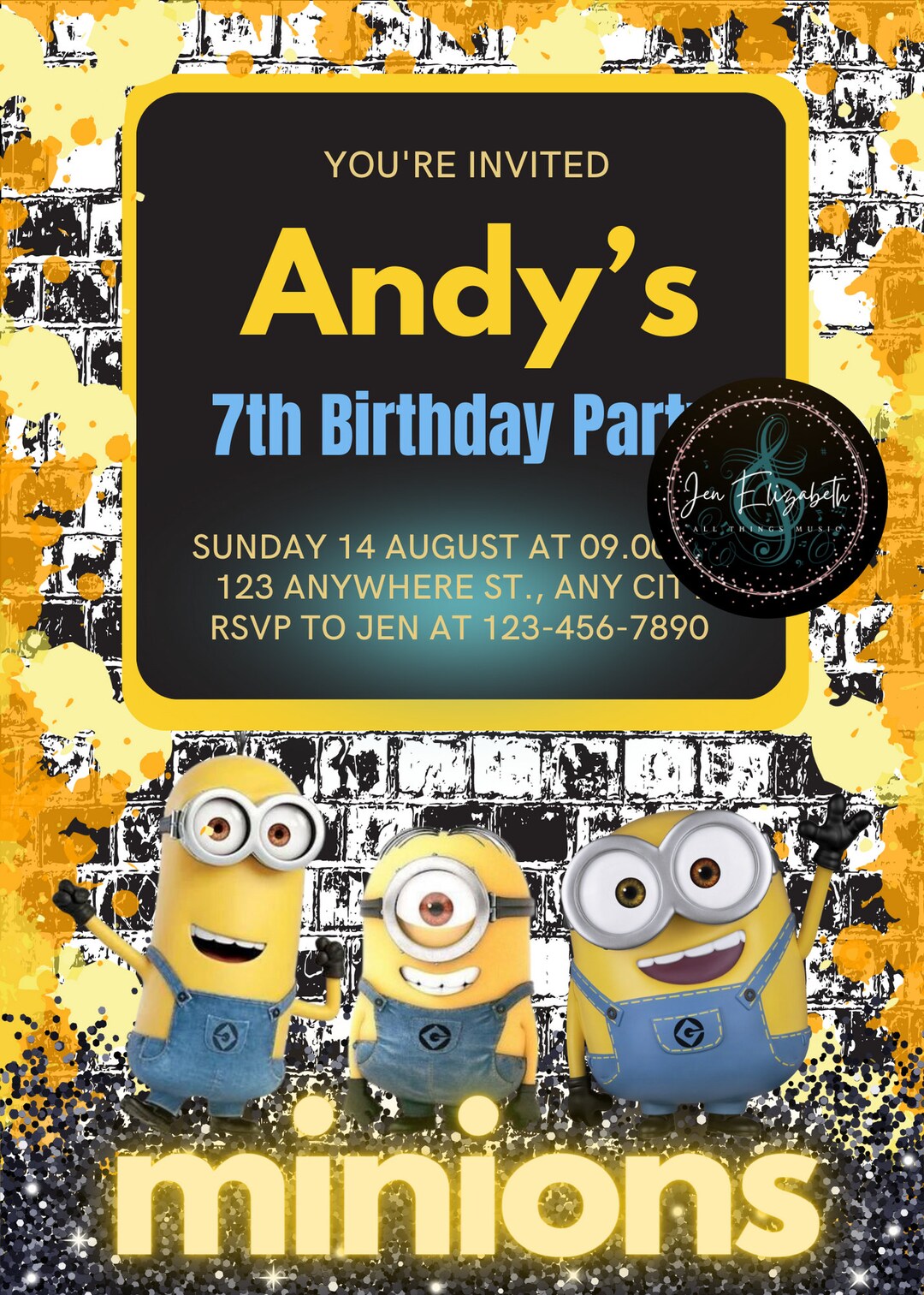 Minions Birthday Invitation Template (boy), Editable Birthday
