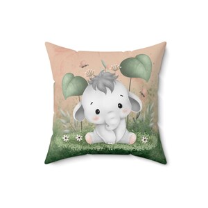 Baby Elephant Jungle Spun Polyester Square Pillow, Nursery Pillow, Safari Pillow, Nursery Decor,Baby Shower Gift,Safari nursery,Safari Decor