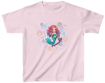 Camiseta infantil de algodón pesado™ "Sirena de cuento de hadas", camiseta de sirena, niña sirena, cumpleaños de sirena, regalo de sirena, regalo de cumpleaños de niña, vida de sirena