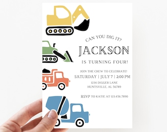 Can You Dig It, Construction Birthday Party Invite, Editable Invitation, Digital Download
