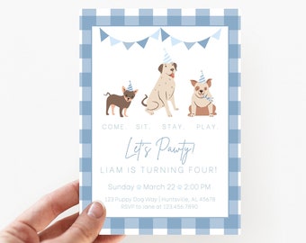 Puppy Pawty Dog Birthday Party Invite, Let’s Pawty, Editable Invitation, Instant Download