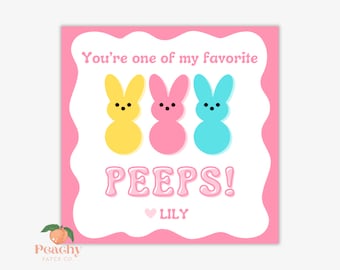 Etiqueta de Pascua imprimible, etiqueta de regalo de Pascua, etiqueta de regalo de aula de Peeps Bunny, descarga instantánea