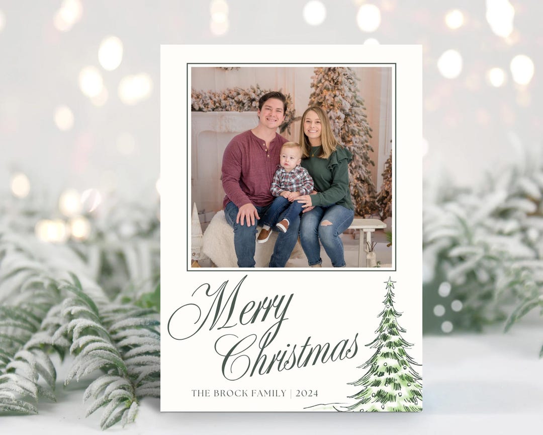 Christmas Card Template Printable Christmas Photo Card Watercolor