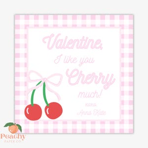 Printable Valentine’s Day Tag, Cherry Pink Classroom Valentine’s Day Card, Valentine Treat Bag Tag, Instant Download