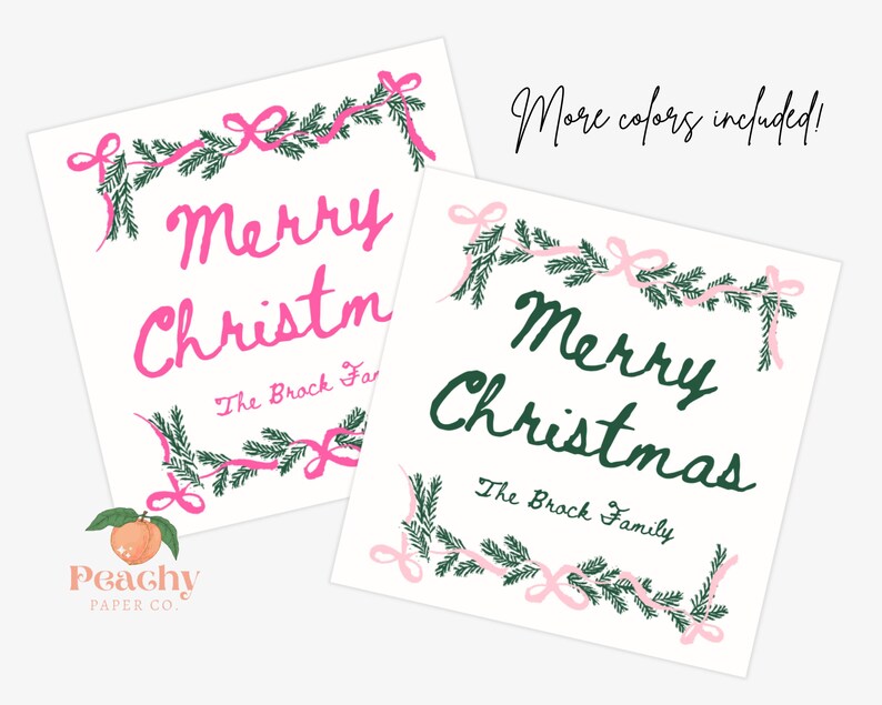 Printable Christmas Gift Tag, Watercolor Bow Gift Tag, Editable Holiday ...