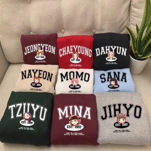 Joli sweat-shirt Chibi Twice Members, chemise Twice Kpop, Twice Jihyo, Nayeon, Momo, Sana, Mina, Tzuyu, chemise Kpop