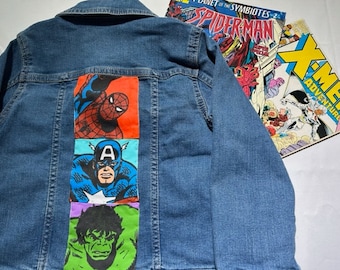 Kids Denim Jacket | Custom Made Superheroes Jean Jacket | Kids Gift  . Size 4T