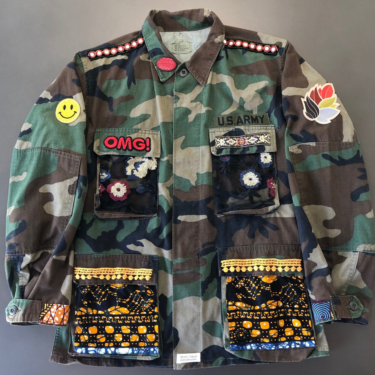 Custom Upcycled Vintage Army Jacket Ghana Fabric Camouflage Jacket ...
