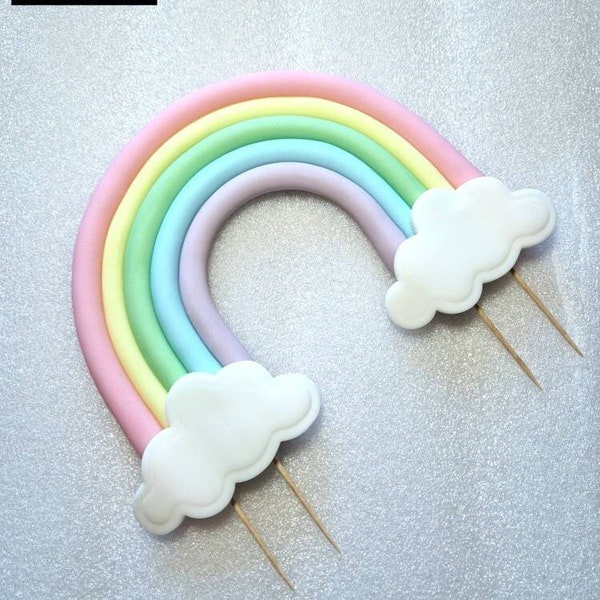 Pastell Regenbogen aus Fondant mit Wolken , Taufe , Geburt,  Geburtstag , Babyparty , Einhorn , Caketopper , Tortendeko,  Tortenfigur