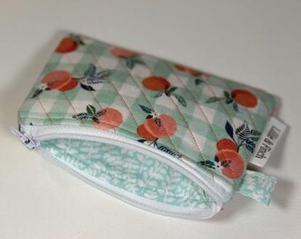 Peaches and Orange Keychain Wallet, zipper pouch, small card holder wallet, gift card holder, card wallet pouch, Mini clutch wallet keychain