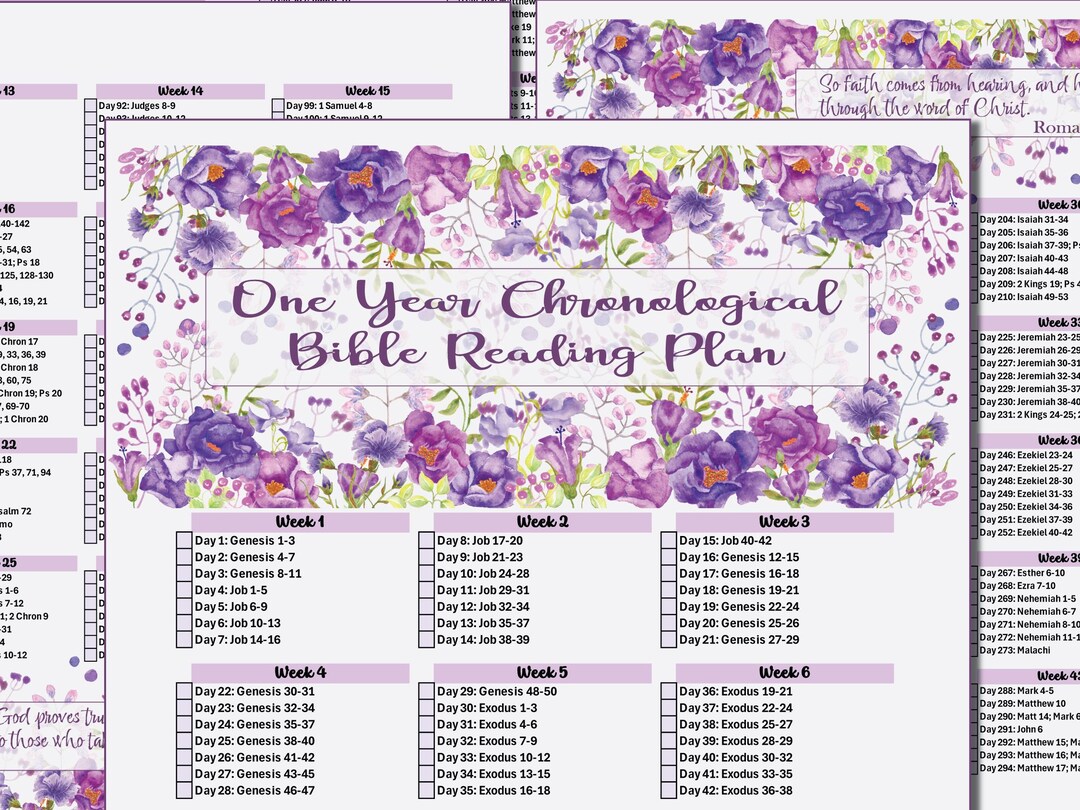 Chronological Bible Reading Plan Printable Bible Tracker One Year Bible ...