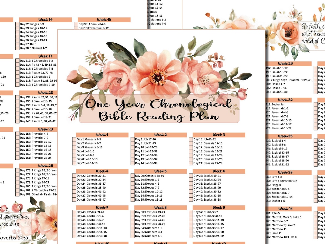 Chronological Bible Reading Plan Printable Bible Tracker, One Year ...