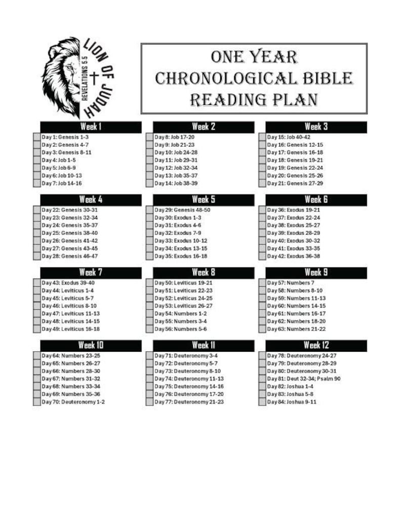 Chronological Bible Reading Plan Printable Bible Tracker One Year Bible ...