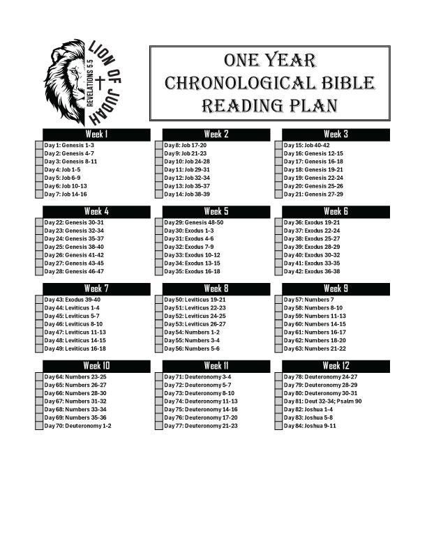 Chronological Bible Reading Plan Printable Bible Tracker One Year Bible ...