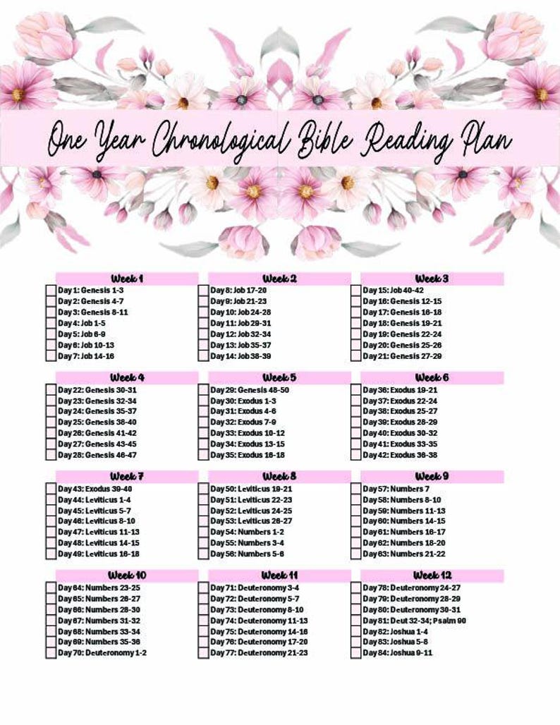Chronological Bible Reading Plan Printable Bible Tracker One Year Bible ...
