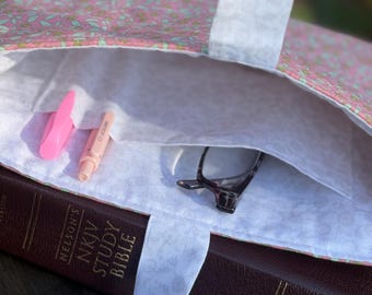 Pink and Green Floral Bible Bag - Bible Sleeve - Bible Cover - Large book sleeve