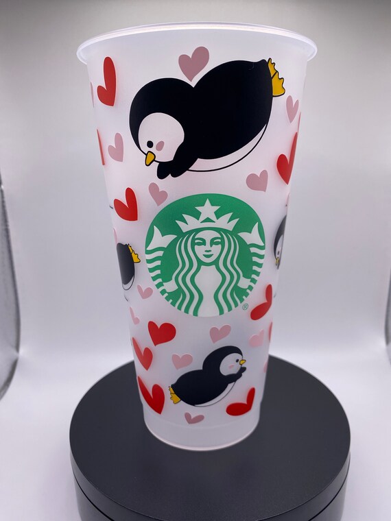 Penguin Starbucks Reusable Cold Cup: Heart Design, 24oz - Etsy