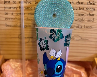 Vaso frío Stitch: Tapa con diamantes de imitación, Lilo y Stitch