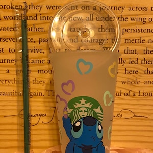 Stitch Starbucks Cup| Starbucks 24oz Venti Cold Cup| Stitch Cold Cup| Starbucks Cold Cup| Gift| Hearts| Cold Cup| Iced Coffee Cup