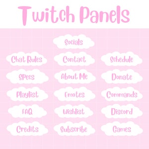 Twitch Panels, About me Panels, Kawaii Cloud Twitch Stream Panels, Twitch Panels Pack, Pink Twitch Panels, Twitch Profile Panel,