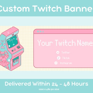 Kundenspezifisches Twitch Banner, Pastell Pixel Arcade Banner, Twitch Overlay, Twitch Panels, Twitch Header Sahne, Kawaii Twitch Banner