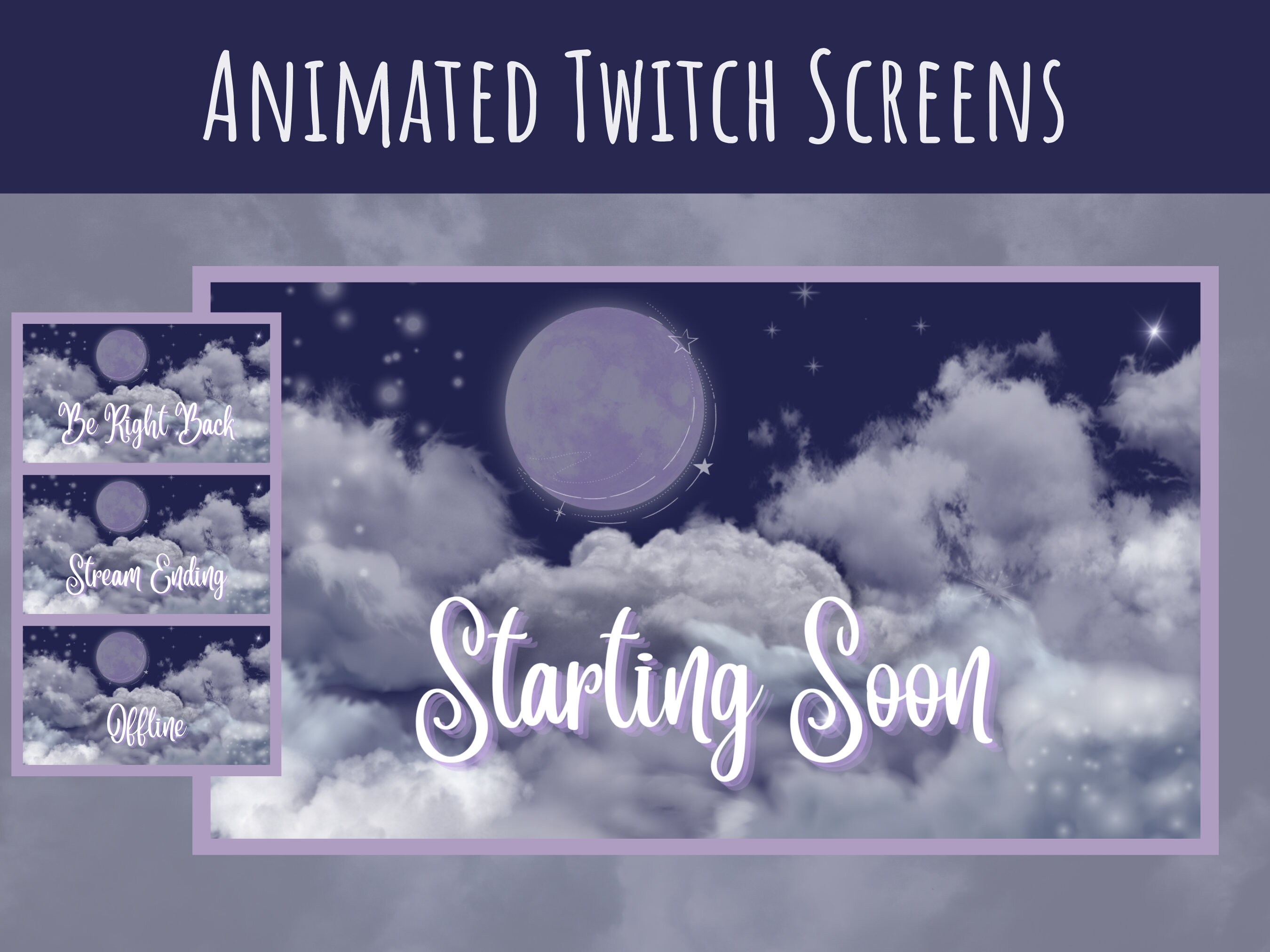Cozy Cloud Stream Animated Screens, Lofi Twitch Overlay, Moon Twitch ...