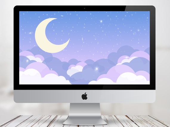 Kawaii Moon Desktop Wallpaper: Lilac Sky PC Background (1920x1080 px)