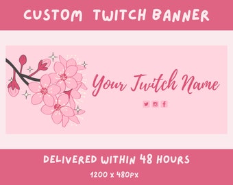 Custom Sakura Twitch Banner: Pink Cherry Blossom Overlay