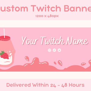 Custom Strawberry Milk Twitch Banner: Kawaii Streamer Overlay