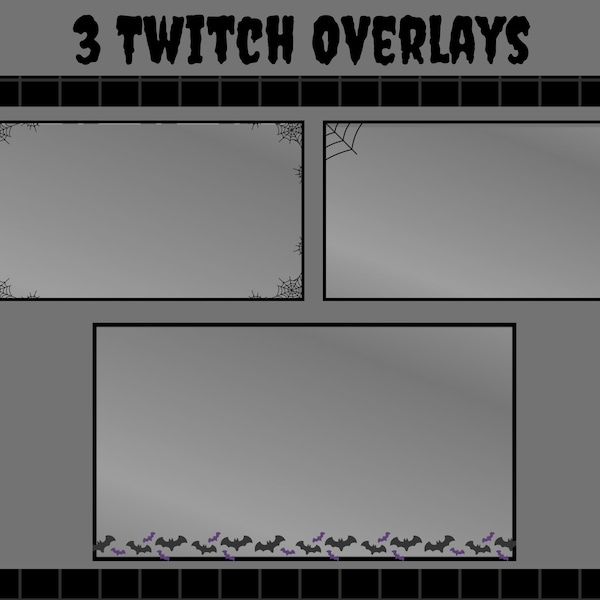 Twitch Overlays, Goth Stream Overlay Pack, Black Overlay, Stream Overlay Set, Spooky Twitch Cam Overlay, Game Overlay, Halloween Overlay