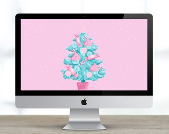 Pink Christmas Tree Desktop Wallpaper (1920x1080 px) (Digital Download)