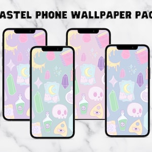Kawaii Witch Phone Wallpaper Pack: Pastel Goth Android iPhone (Digital Download)