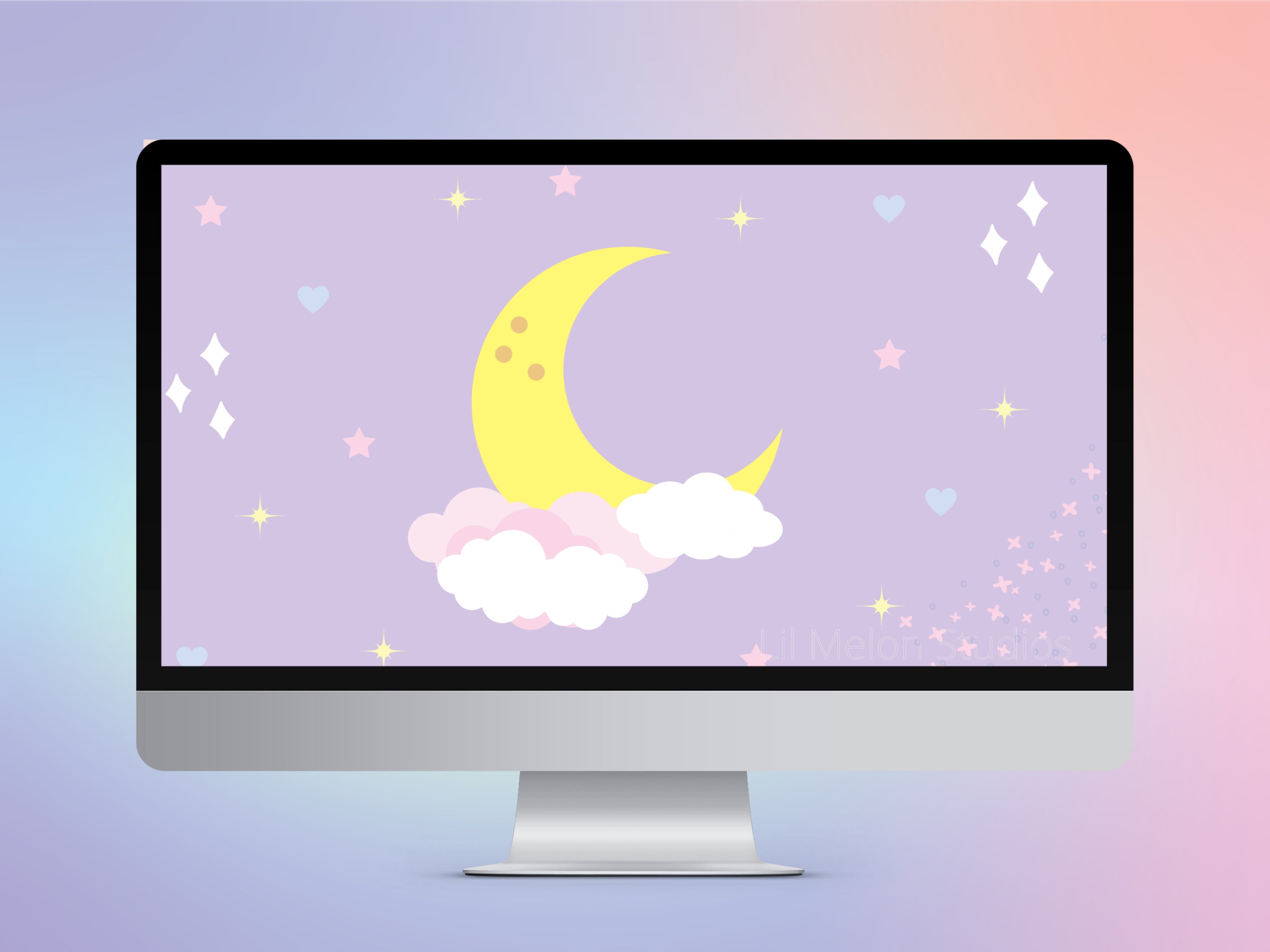 Desktop Wallpaper Pastel Moon PC Wallpaper Kawaii Moon Cute - Etsy Ireland