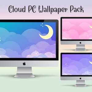 Pacchetto di sfondi per PC kawaii, pacchetto di sfondi per nuvole, sfondo carino per computer, sfondo per desktop, set di sfondi, sfondo per PC con ragazza gamer