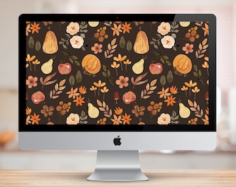 Autumnal PC Wallpaper: Pumpkins, Leaves, and Flowers (1920x1080 px)