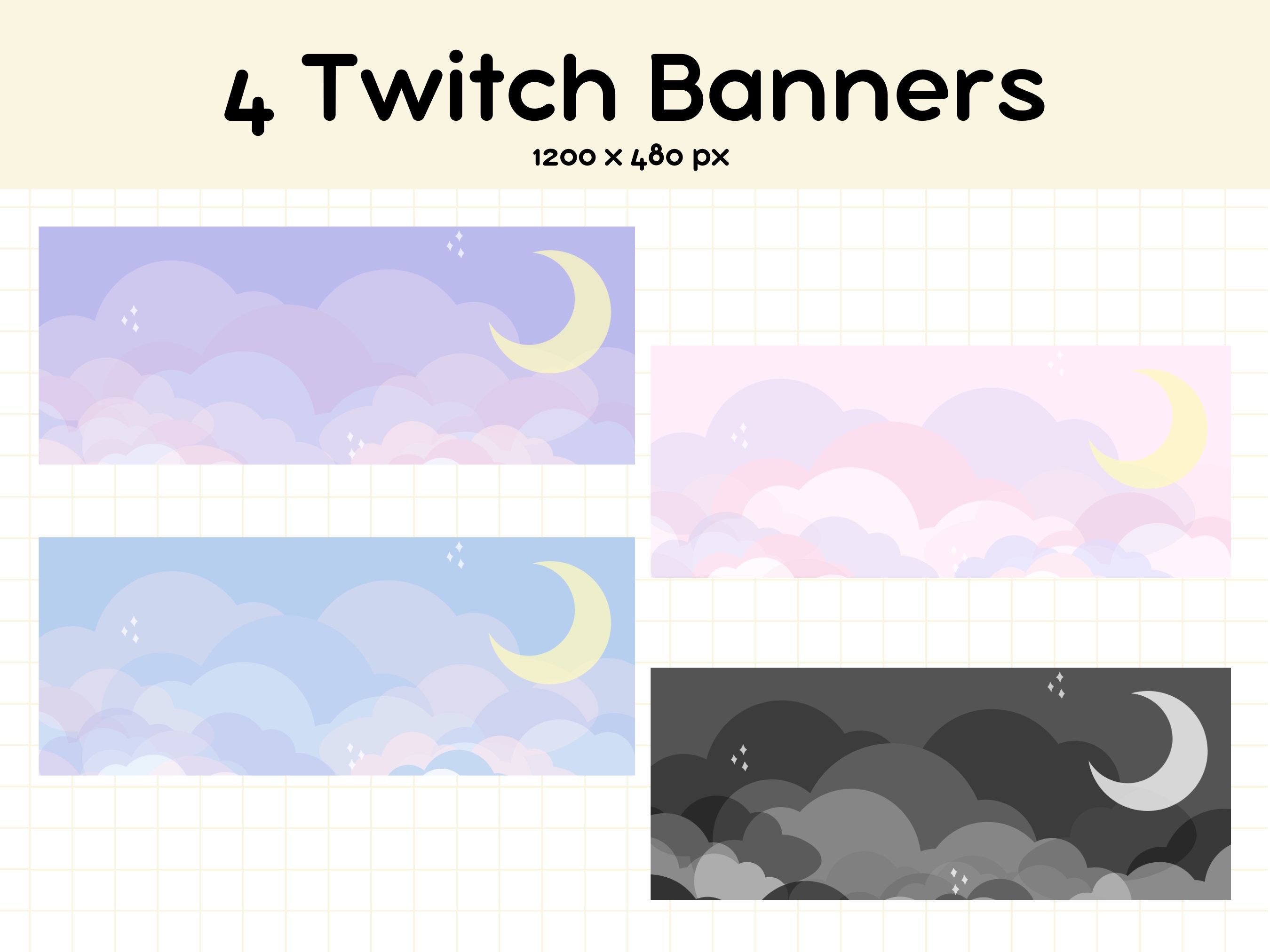 Twitch Banner Clouds Twitch Banner Kawaii Twitch (Instant Download