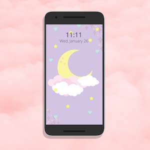 Kawaii Pastel Moon Phone Wallpaper, Cute Phone Background, Pastel Moon Phone, Kawaii Background, iPhone Wallpaper, Android Wallpaper