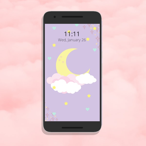 Kawaii Pastel Moon Phone Wallpaper, Cute Phone Background, Pastel Moon Phone, Kawaii Background, iPhone Wallpaper, Android Wallpaper