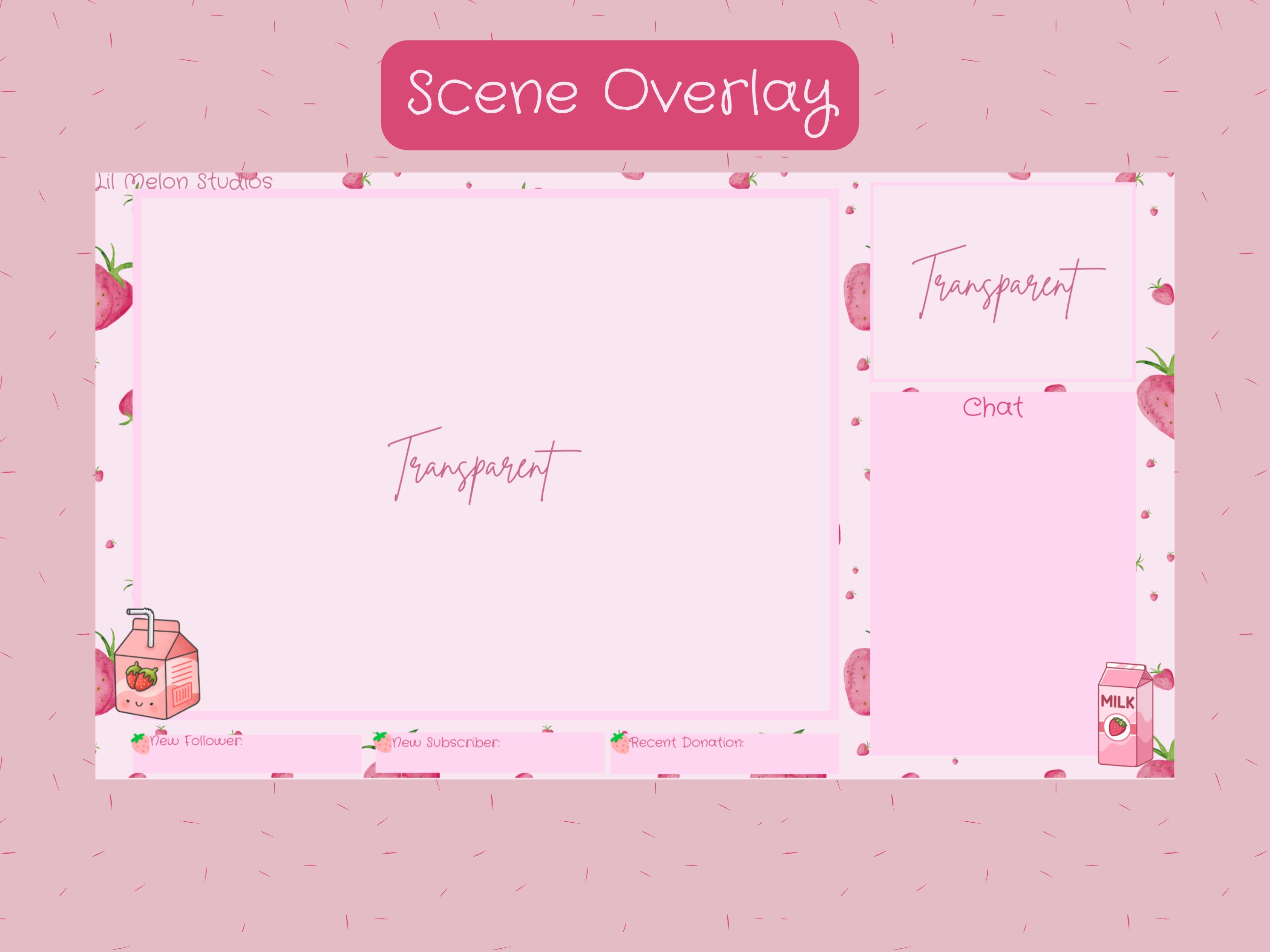 Pink Twitch Overlay Strawberry Milk Animated Screen Kawaii - Etsy