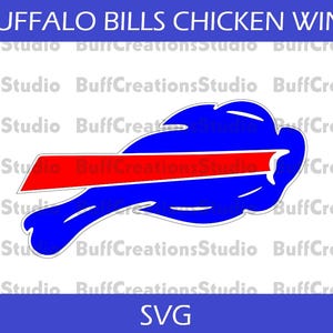 May include: A blue and red Buffalo Bills chicken wing design. The design is in the shape of a chicken wing with the Buffalo Bills logo on it. The text "SVG" is at the bottom of the image.