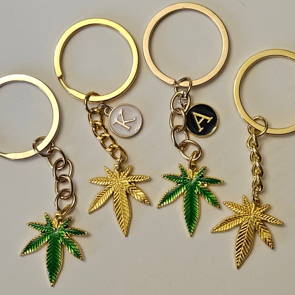 Set of 2 Weed leaf keychains, Cannabis Accessories, Stoner bundle, Green pot leaf, 420, Personalized Customizable key ring, Initial charms