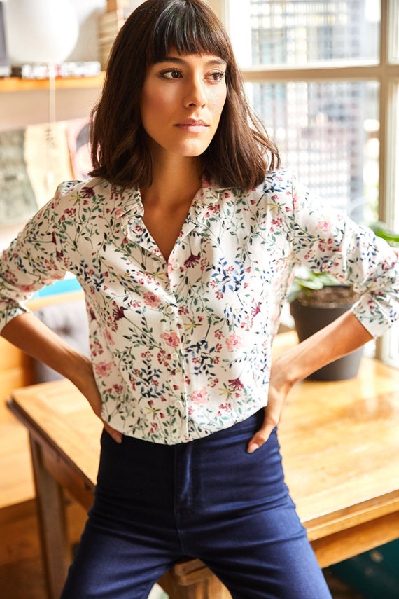 Floral Scarves Button-up Shirt Blouse - ivory & birch