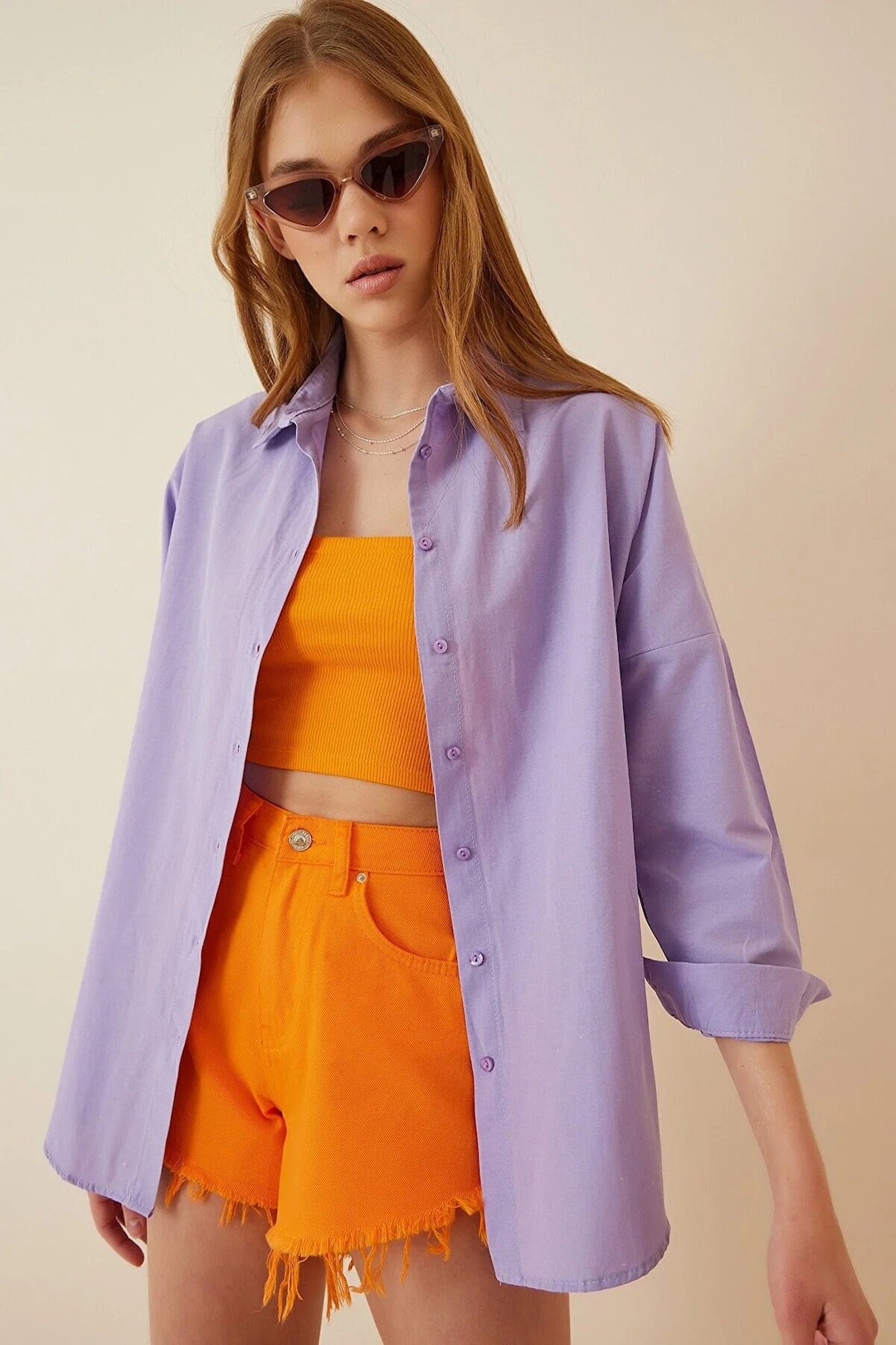 Lavender Button Down Shirt for Women Oversized Lilac Blouse Etsy