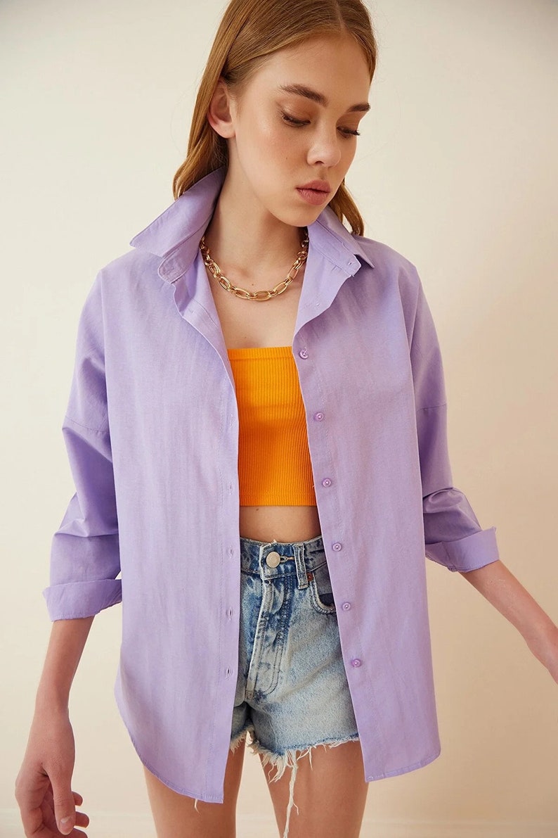 Lavender Button Down Shirt for Women Oversized Lilac Blouse Etsy