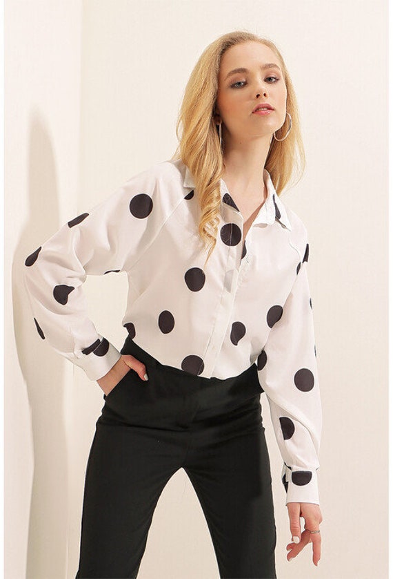 Satin polka-dot blouse - Women