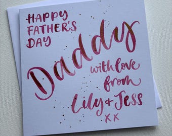 Personalised Father’s Day Card - Custom Handwritten Message - Watercolour Calligraphy Lettering