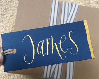 Personalised Navy Gift Tag - Hand-Lettered with Calligraphy - Gold or Silver Ink